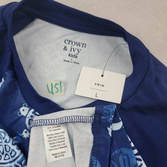NWT Crown & Ivy Kids turtle print swim rashgaurd long sleeves Size Large - Picture 3 of 3